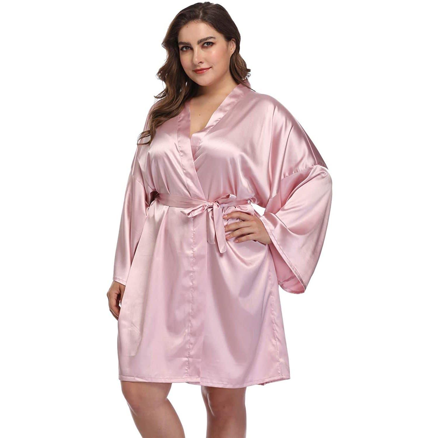 Plus Size Silk Robes For Women With Belt 100% Real Short Silk Kimono R