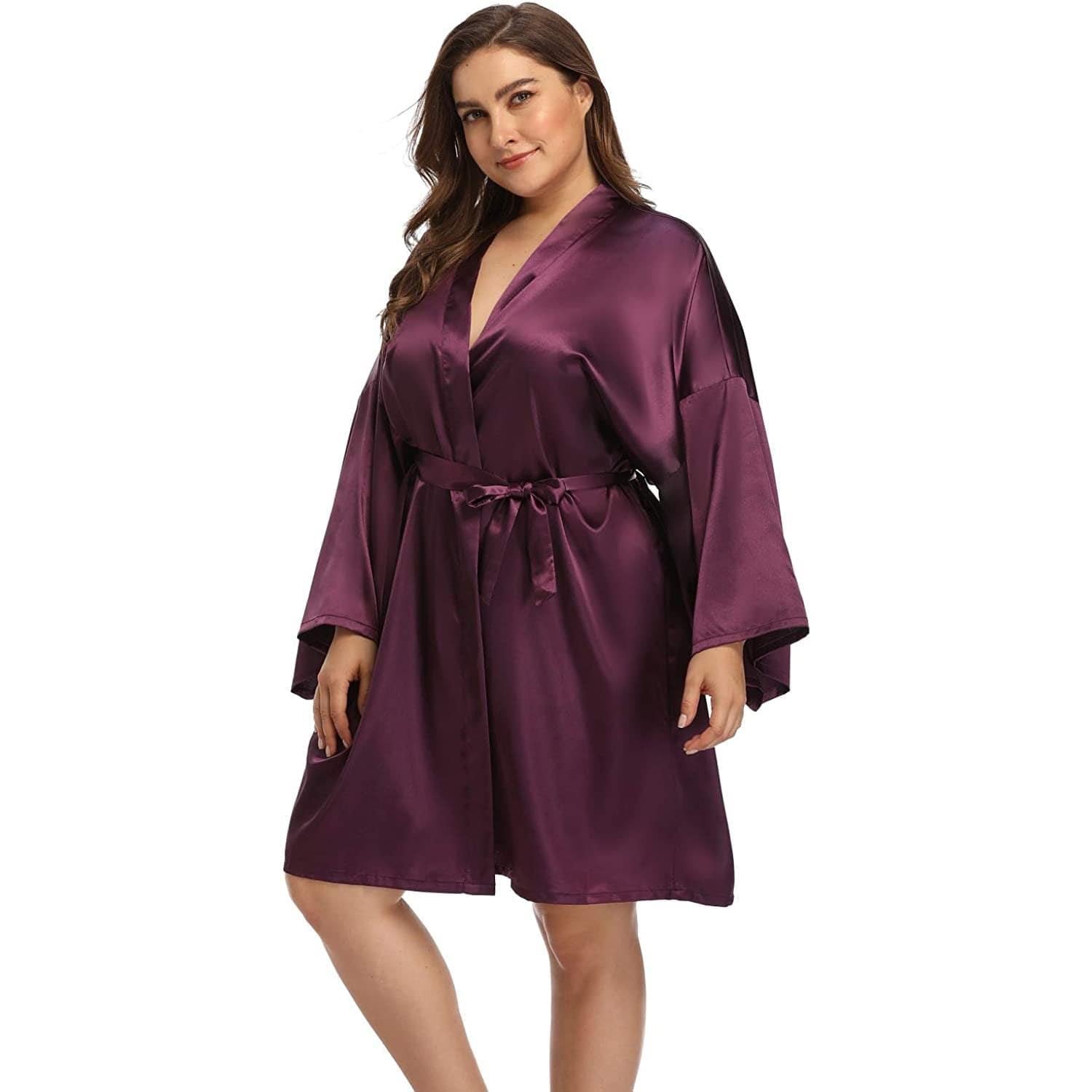V Vaborous Women's Soft Plus Size Long Silk Robes Long Satin Robes
