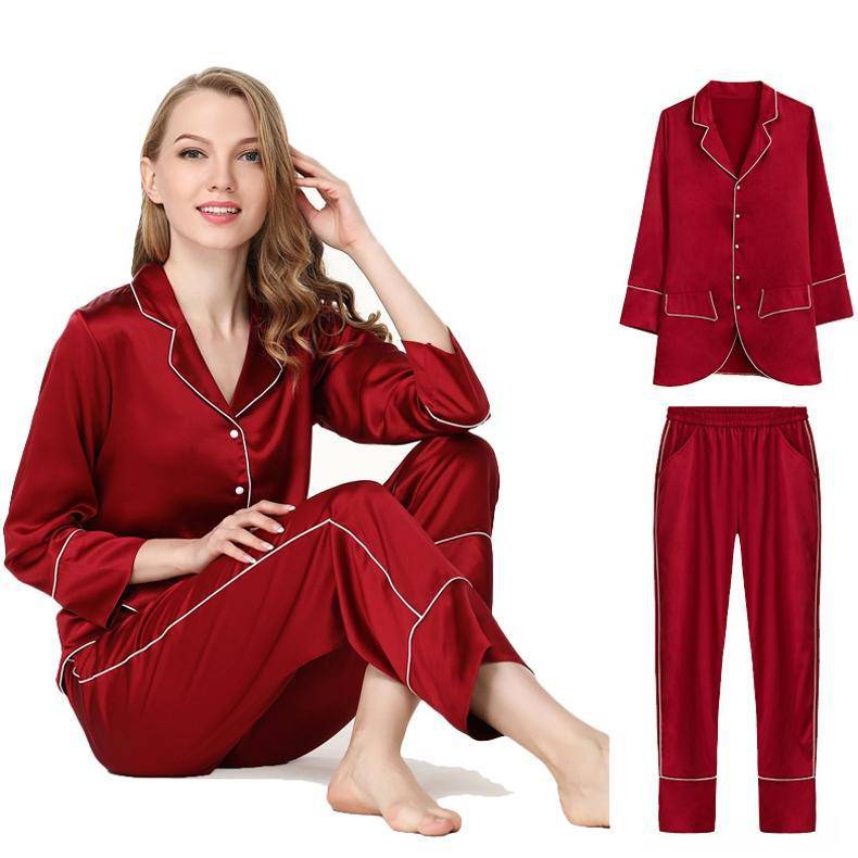 Silk Pajamas Set for Women Long Sleeved Silk Blouse Shorts Pants Sets