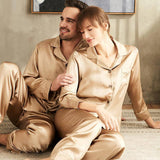 Long  Silk Matching Pajamas for Women and Men Silk Couple Pajamas Sets