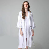 Long Silk Nightgown And silk Robe Set white silk robe white silk gown silk two piece set