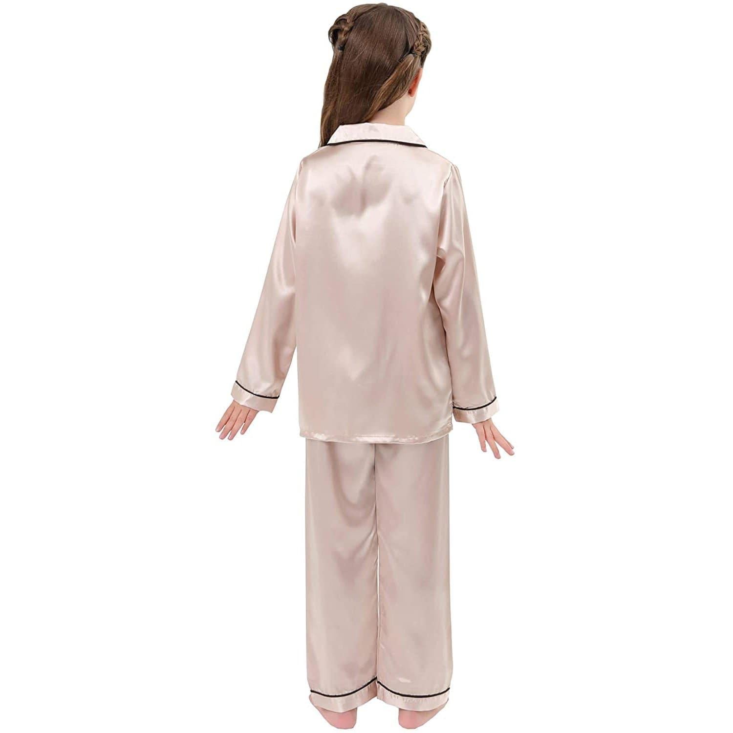 Girl Silk Pajamas Set kids Silk PJS Long Sleeve Button-Down silk Sleep