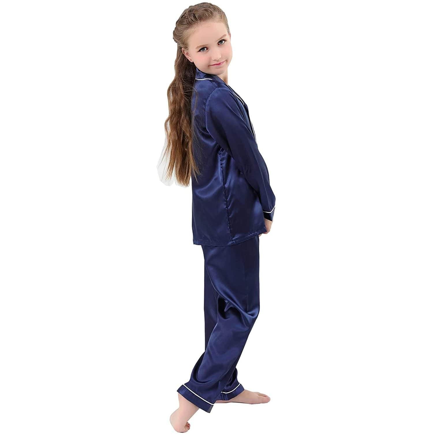 Satin Pajamas for Girls Coat Style Heart Silk Button Down PJ Set