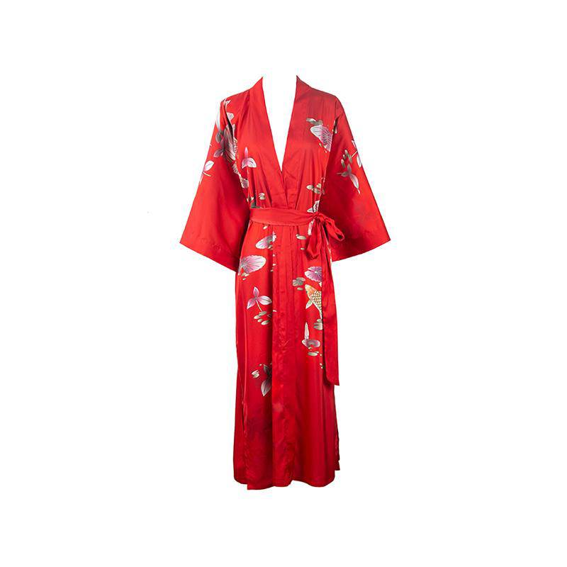 Long 100% Silk Kimono Robes lotus silk clothes Red Lotus Personalized Bride  Japanese High Waist Sleepwear for Women