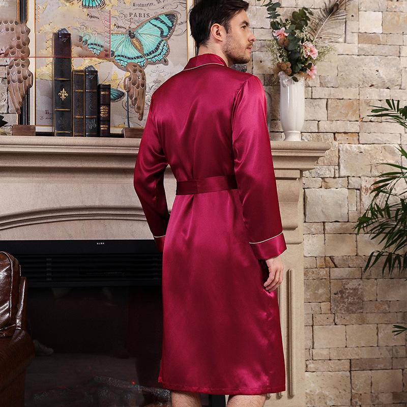 Long Men's luxury Silk Robes Mens Silk Gowns