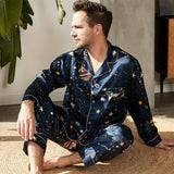 Long Printed Matching Silk Pajama Set Couple guys silk pajamas silk pajamas for women