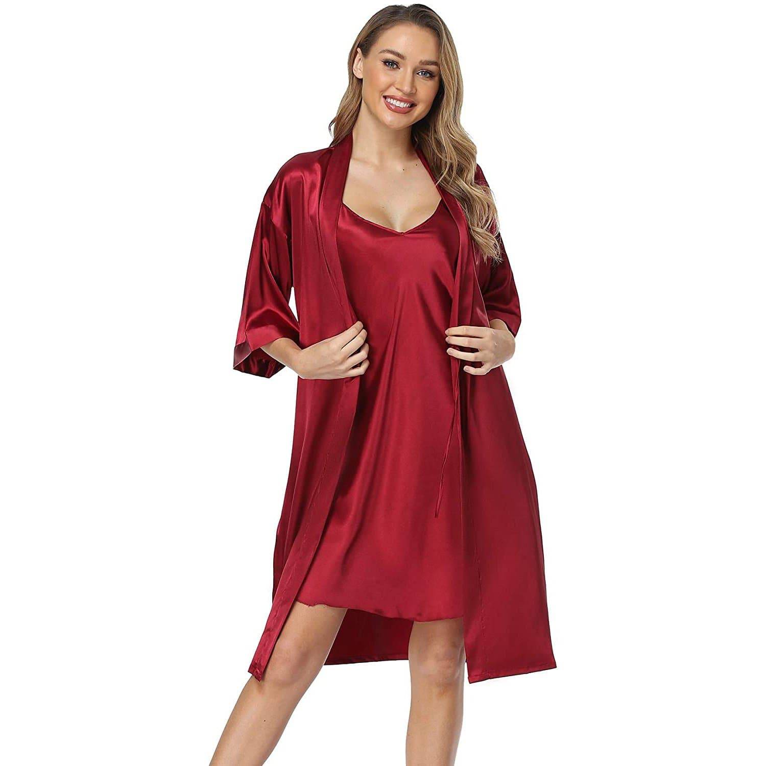 Women's Mulberry Silk Nightgown Robe Set with Lace Silk Robe Set