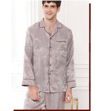 Long Sleeved Leaf Printed Men's Silk Pajamas Set Real pure luxury Silk Sleepwear -  slipintosoft