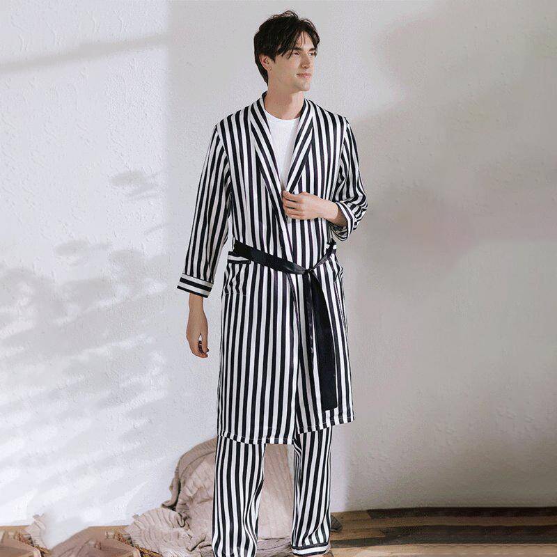Long Stripe Silk Robe For Men(only robe) -  slipintosoft