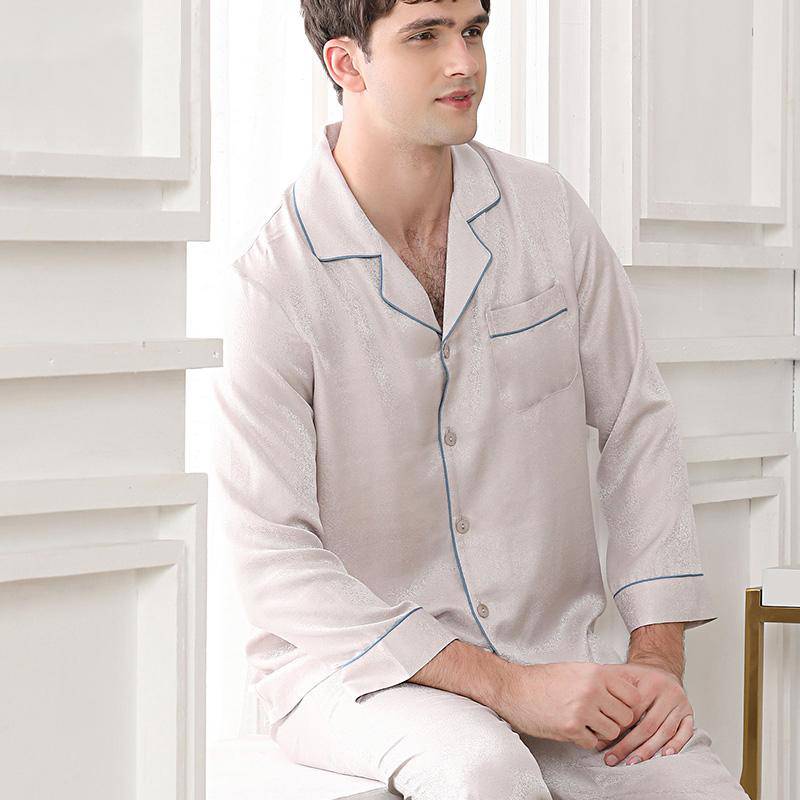 Classic Long Sleeved Silk Pajamas Set For Men Luxury Mulberry Pure Silk Sleepwear -  slipintosoft