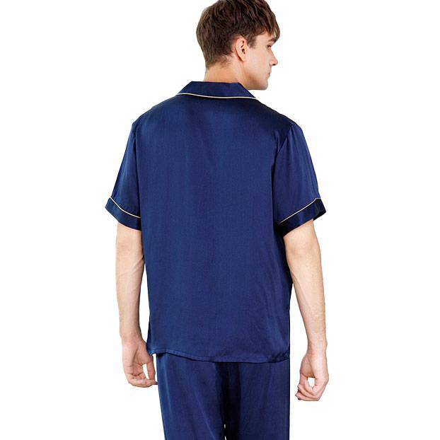 DressCulture Silk Satin Men's Homewear Jacquard Lapel Long Sleeve Pants Pajama Set XL / Fog Blue