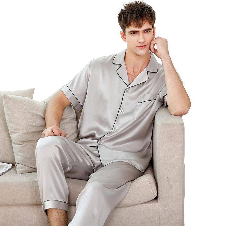 QWZNDZGR Summer Brand Short Sleeved Men Pyjamas Imitate Silk Polyester Men  Pajama Sets Satin Pajama Lover Sleepwear Pajamas Nightgown 3XL