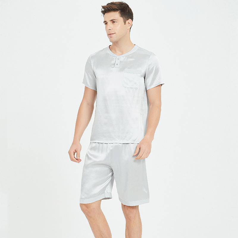 Mens Short Silk Pajama Set  Summer Silk Nightwear -  slipintosoft