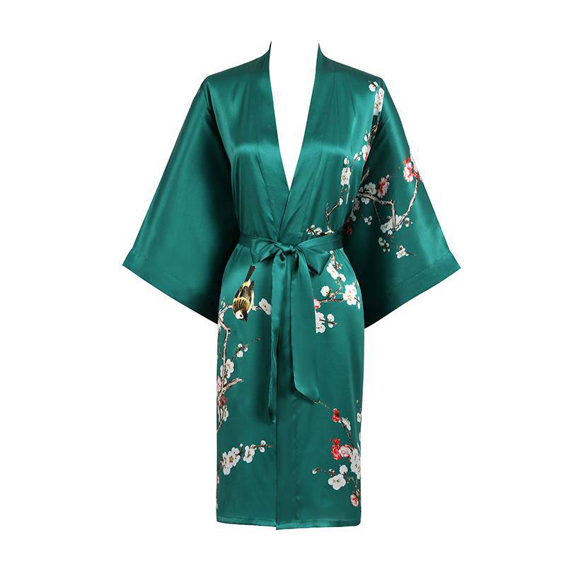 Short Silk Kimono Cherry Blossom Silk Dressing For W