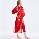 Long 100% Silk Kimono Robes lotus silk clothes Red Lotus Personalized Bride Japanese High Waist Sleepwear for Women