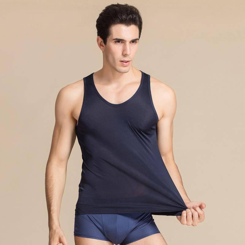 Silk Men's Undershirts Male Sleeveless Silk Tank Top for Men Silk Knit
