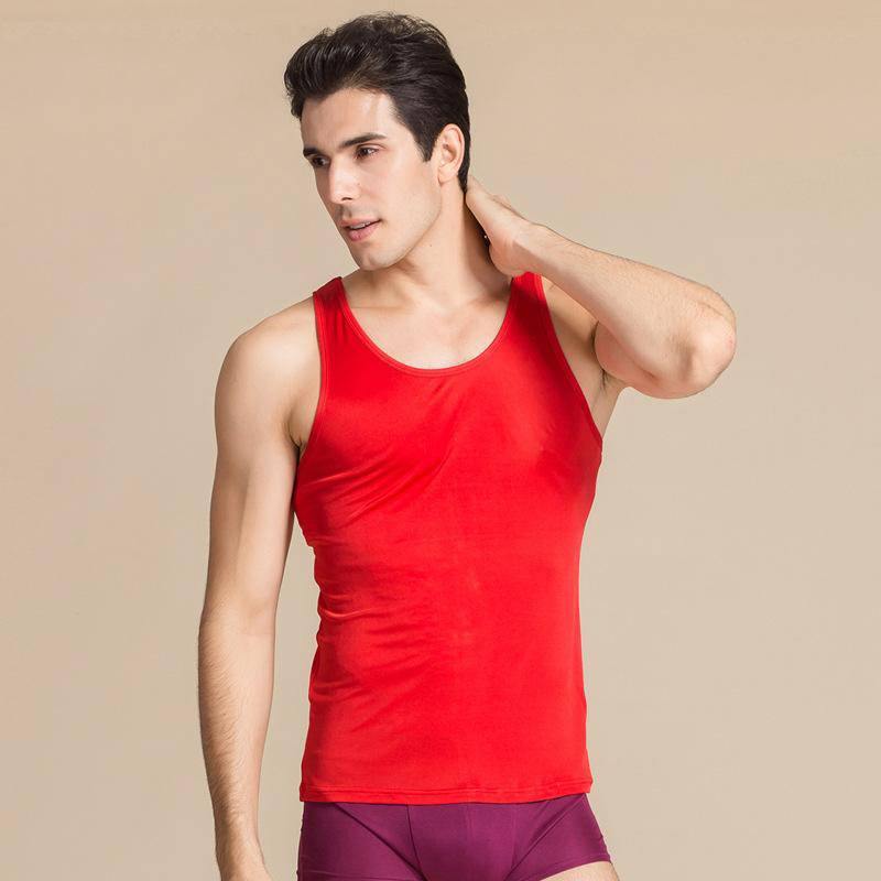 Men's Underwear Sexy Pants Round Three-point Pants Home Silky Men's Shorts-XL-Red  