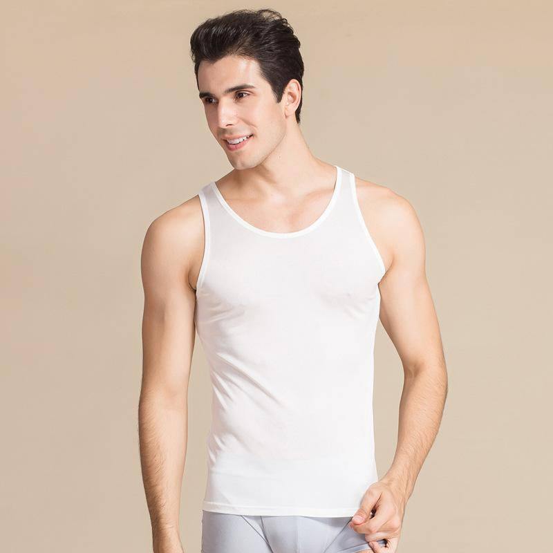 Silk Men's Undershirts Male Sleeveless Silk Tank Top for Men Silk Knitted Shirt
