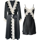 Sexy V neck Long Silk Nightgown And Robe Set With Lace -  slipintosoft