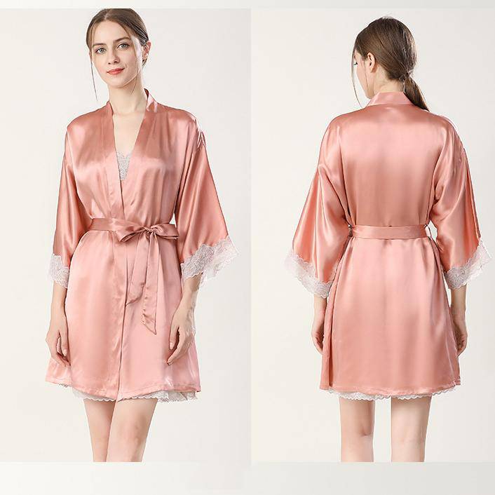 Short Silk Nightgown and Robe Set SIlk Nightgown sets with Lace