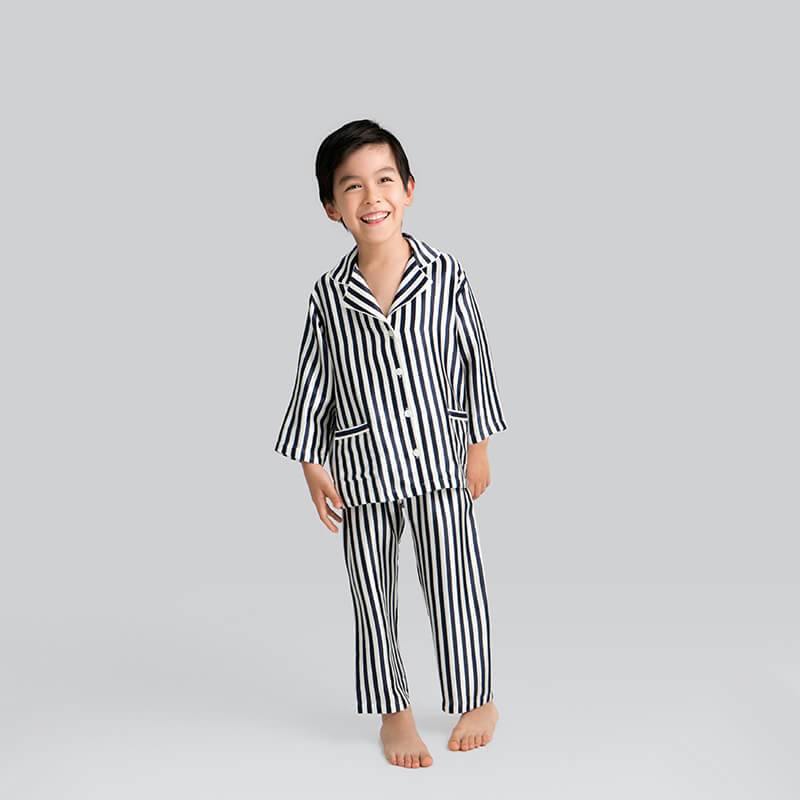 Boys and Girls Silk Pajamas Shorts Set Kids Classic Striped Silk Loung