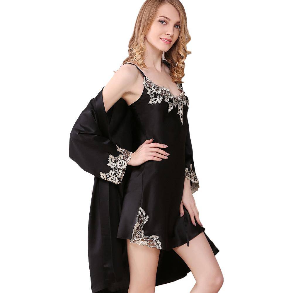 19 Momme Women's Breathable Silk Nightgown and Robes Lace Trimmed Sleeves for Ladies -  slipintosoft