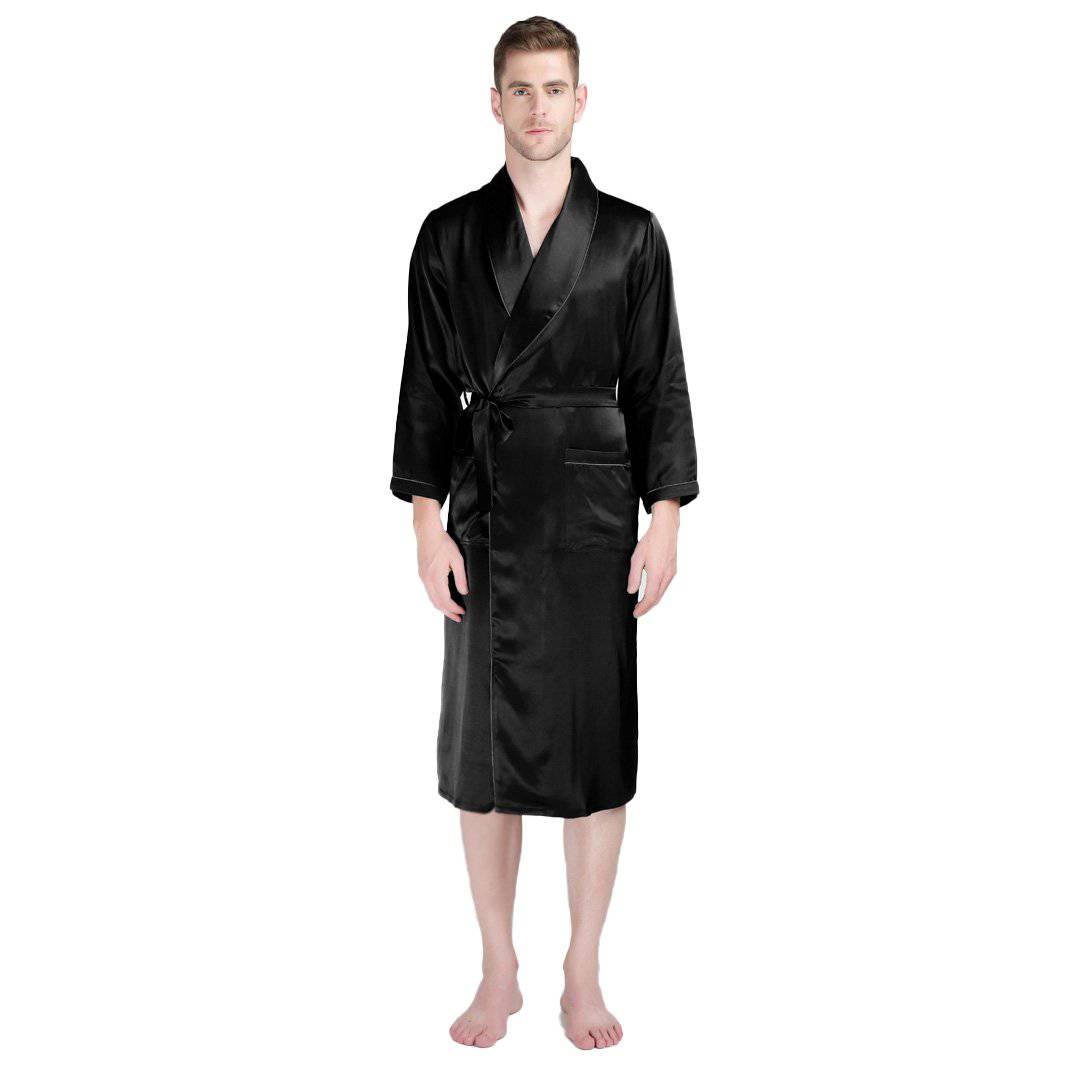 Space Black Silk Robe for Men, Dressing Gown, Reversible Robe