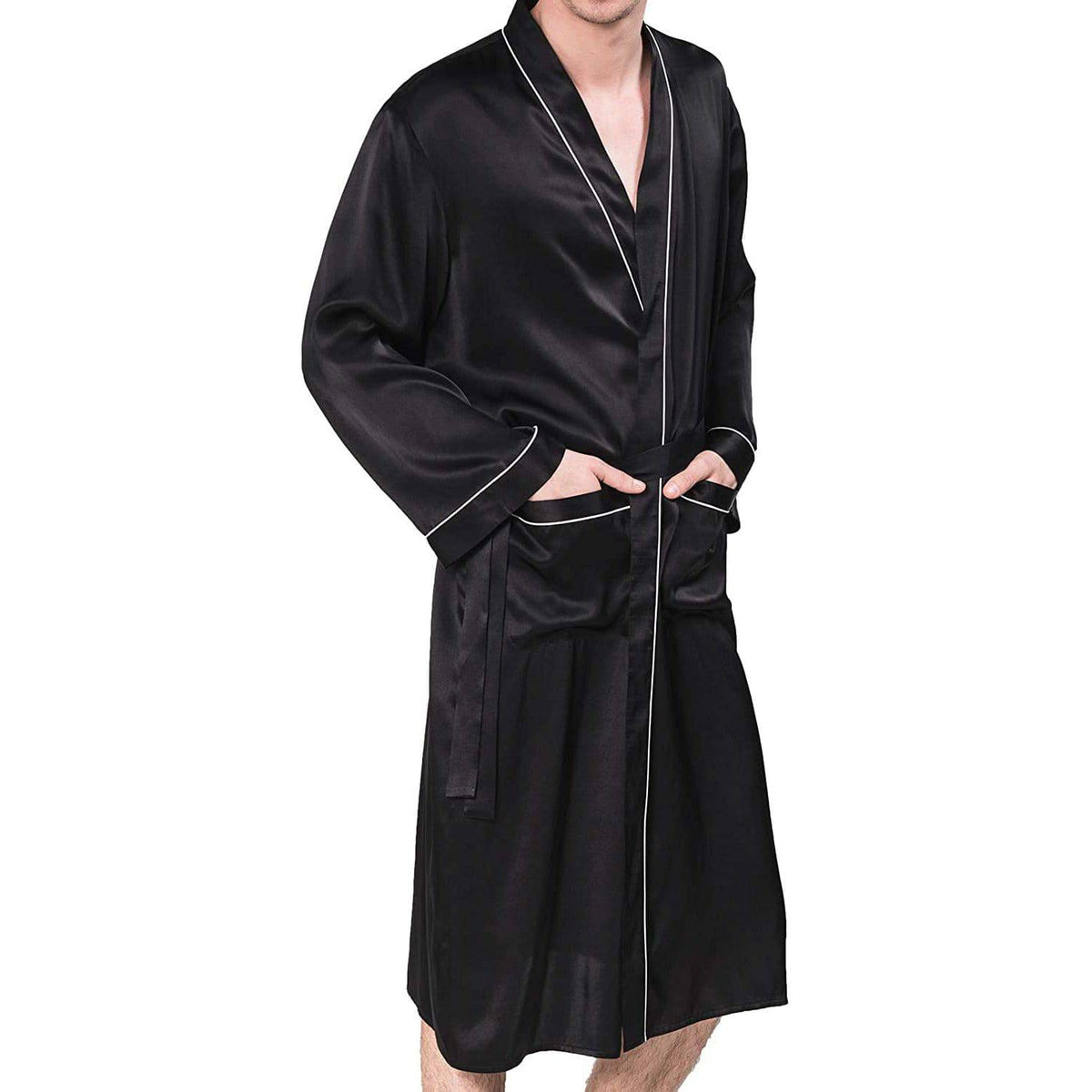 Short Men's Silk Robe Luxury Pure Silk Kimono Robe with Pockets Big and  Tall Size