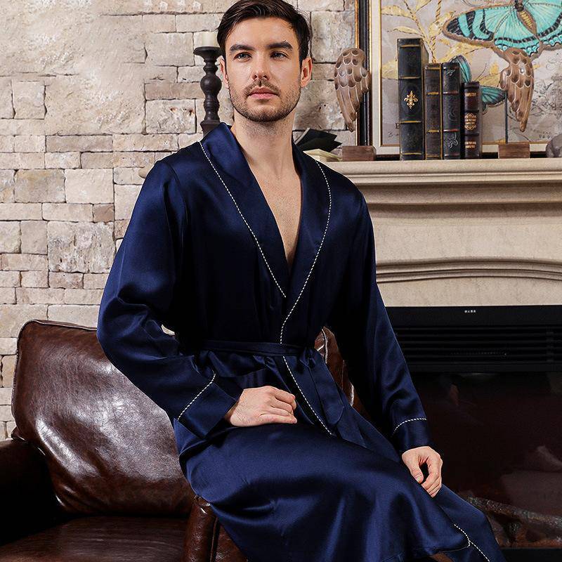 Best Quality Long Mens Silk Robe With Belt Real 100% Luxury Silk Robe For Men -  slipintosoft