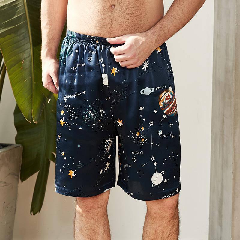 Men Silk Boxers Print Men's Luxury 100% Mulberry Silk Shorts Elastic Waist Underwear Sleep Pajama Pants