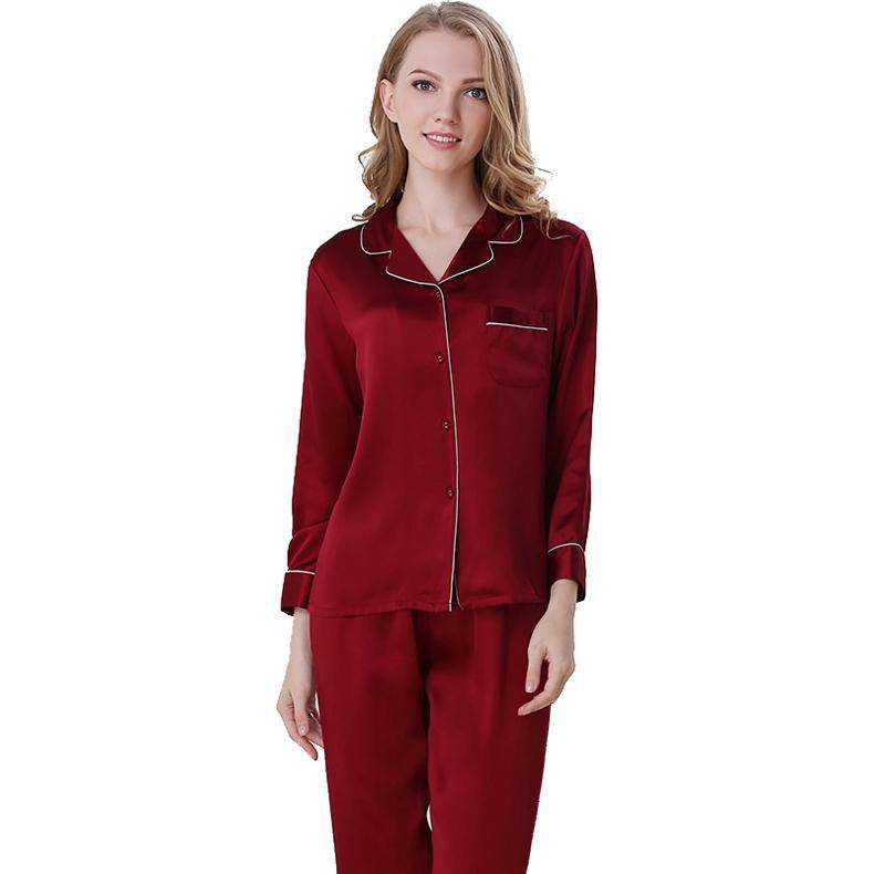 spencer & whitney Silk Pajamas Comfy Two Piece Set Long Sleeve 22 Momme  Real Mulberry Silk Satin Sleepwear Button-Down Pj Set