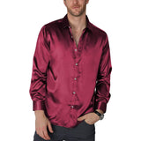 Men's Luxury Silk Dress Shirt Slim Fit Silk Casual Dance Party Long Sleeve Fitted Wrinkle Free Tuxedo Shirts