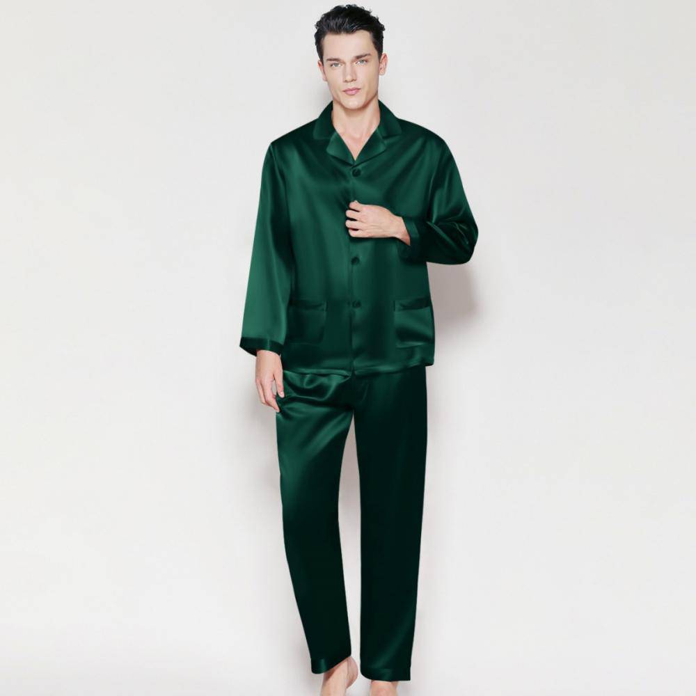 Mens Paisley Pajamas Set Silk Green