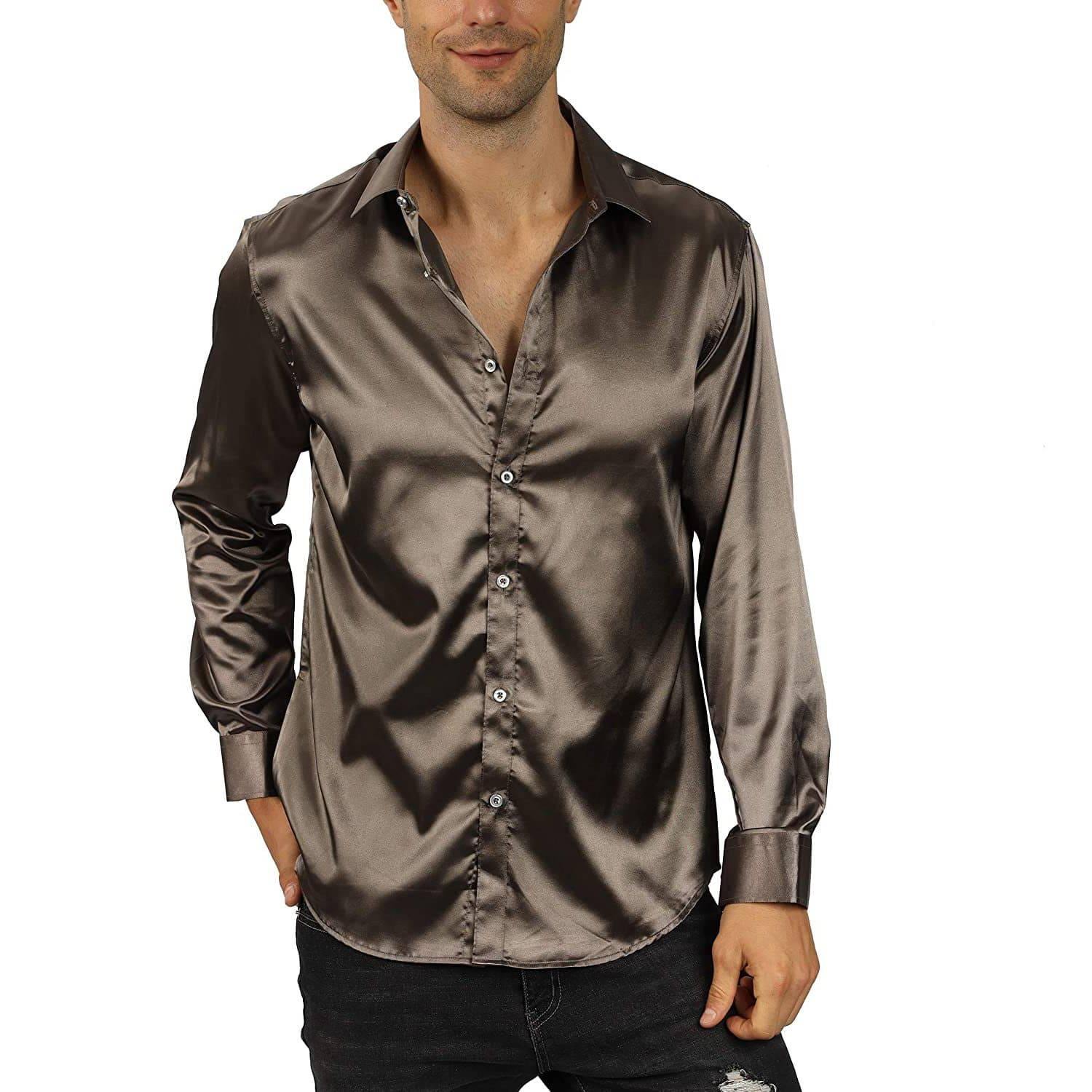 Sophisticated Men's Long Sleeve Satin Silk Shirt for Dressy or Casual  Outfits