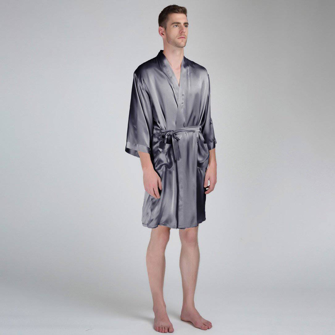 Haseil Men's Luxurious Kimono Robe with Shorts Silk Satin