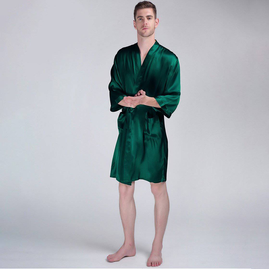 Mens Robe, Mens Silk Robe,Mens Kimono Robe, Green Kimono Mens – KÂfemme