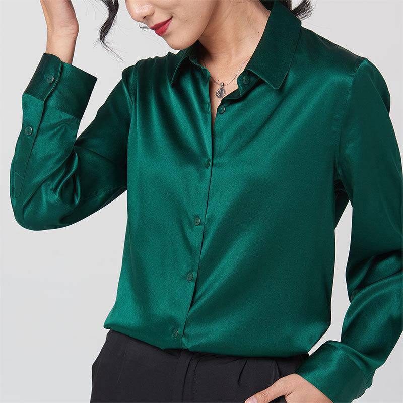 Long Sleeves Collared Silk Blouse For Women