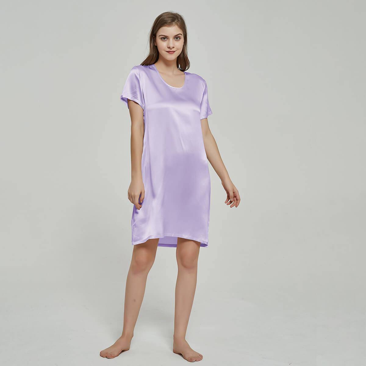 19 Momme Mysterious Blue Purple Floral Silk Nightgown [FS188