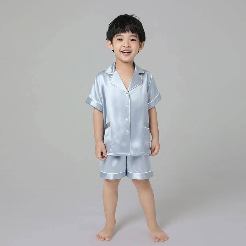 19 Momme Boys Short Silk Pajamas Set Classic Shorts Set Luxury Nightwear for Children -  slipintosoft