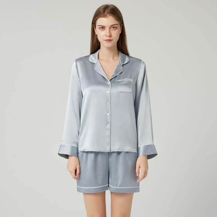 Silk Pajamas Set for Women Long  Sleeved Silk Blouse Shorts Pants Sets -  slipintosoft