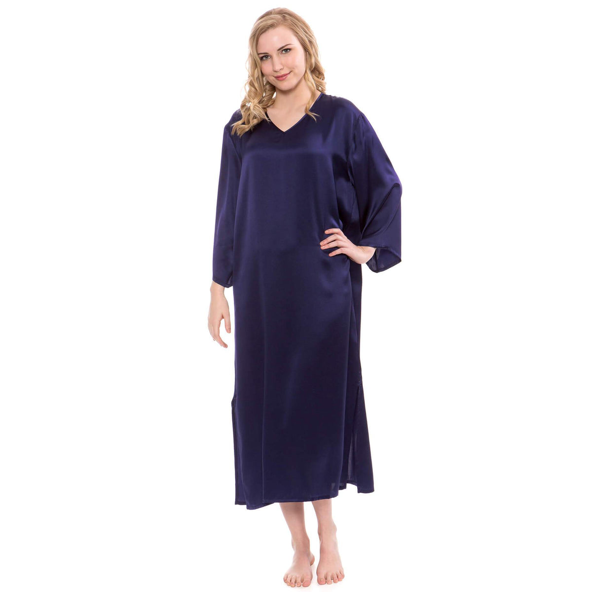 Long satin dressing gown with lace Woman, Black | TWINSET Milano