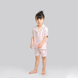 Boys and Girls Silk Pajamas Shorts Set Kids Classic Striped Silk Lounge Wear