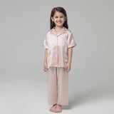 19 Momme Girls Short Silk Pajamas Set Children's Fashion Home Wear White Trimming -  slipintosoft