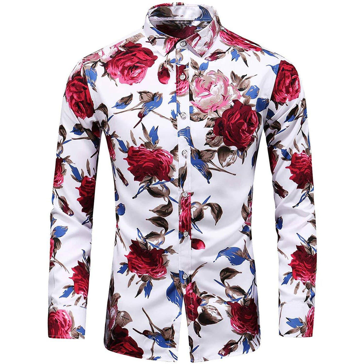 Men's Long Sleeve Flower Printed Silk Shirts Button Down Flower Silk Dress Shirt -  slipintosoft