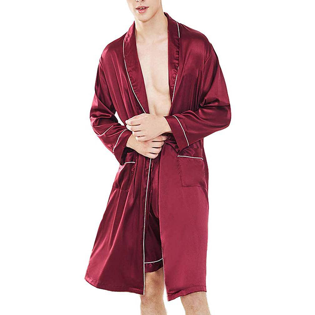 Men's Silk Bathrobe Nightgown Casual Silk Kimono Robe Loungewear Sleep