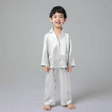 19 Momme Boys Long Silk Pajamas Set Kids' Classic PJS White/ Black Trimming 6 Colors -  slipintosoft