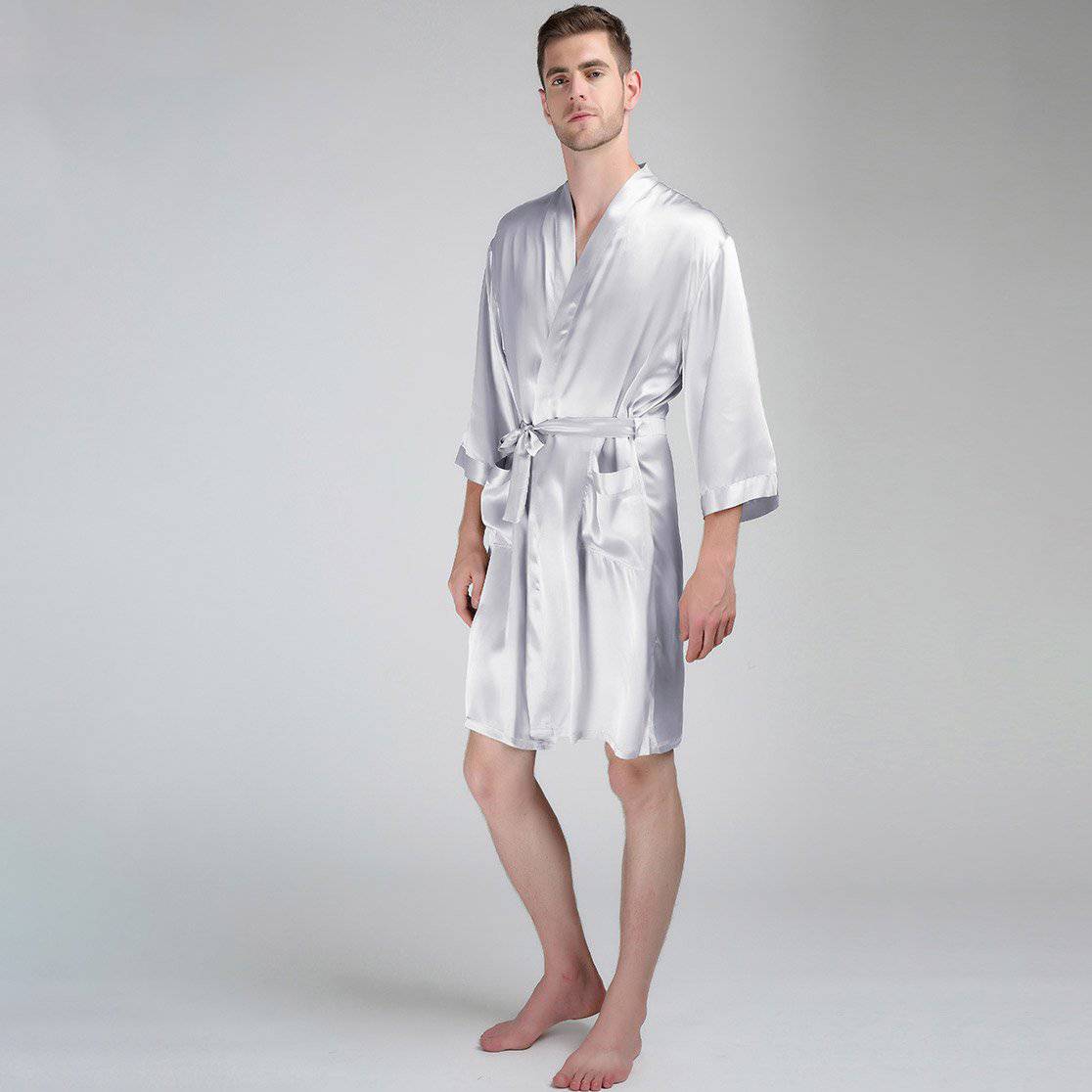 Short Men's Silk Robe Luxury Pure Silk Kimono Robe with Pockets Big and  Tall Size