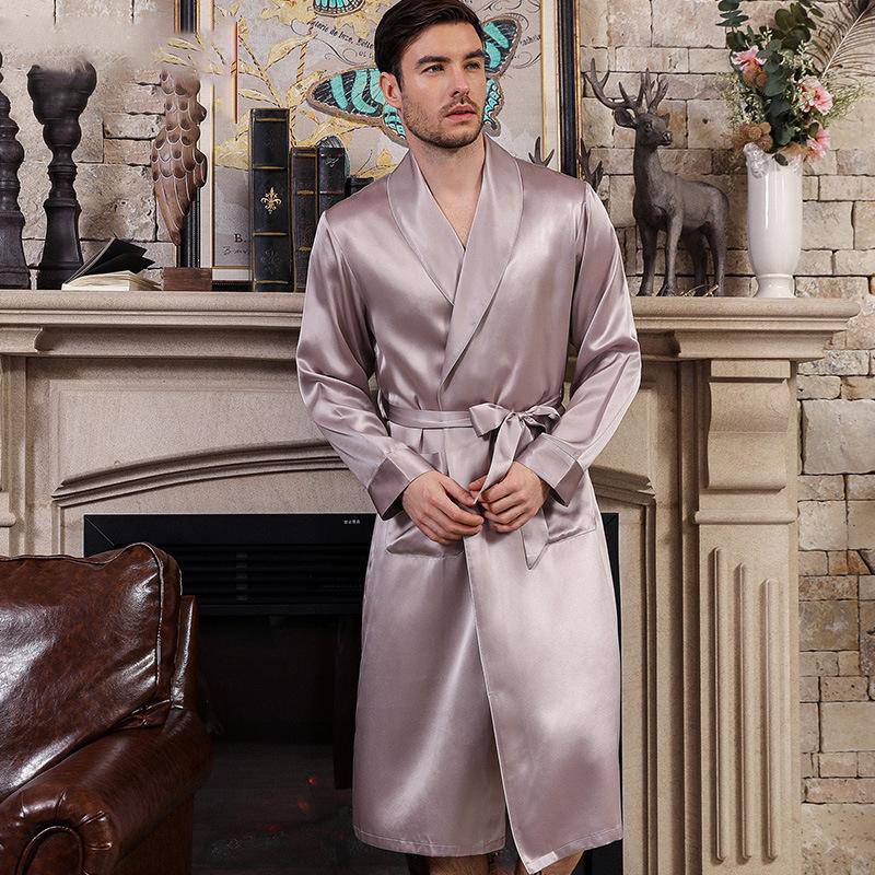 Men Silk Robe with pants Belted Silk Lounge Set Silk Bathrobe Sleepwear  Pajama Set