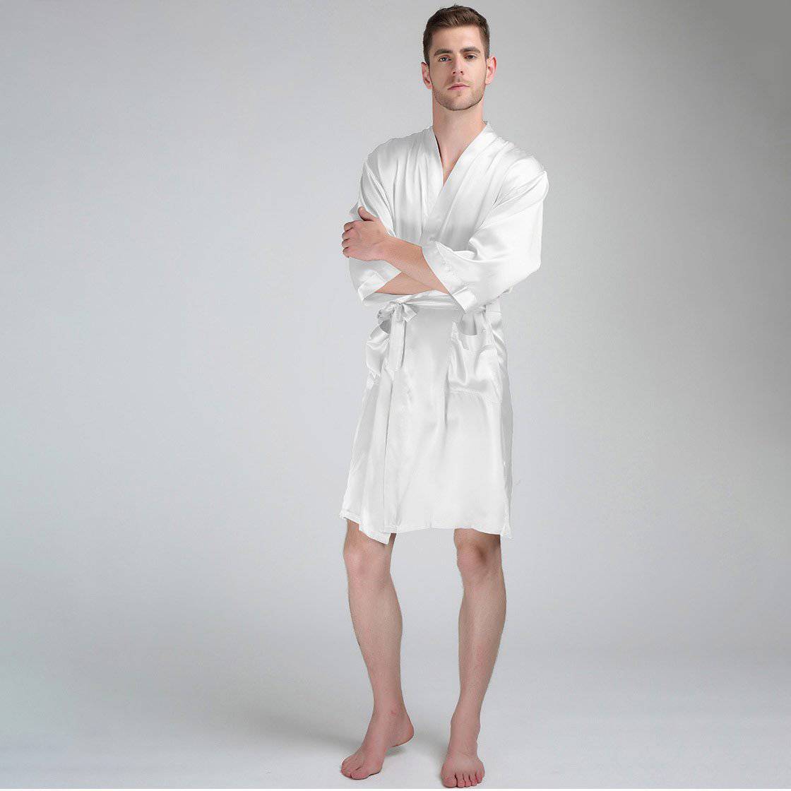 Haseil Men's Luxurious Kimono Robe with Shorts Silk Satin
