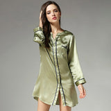 Soft Green Piped Silk Nightshirt For Women
